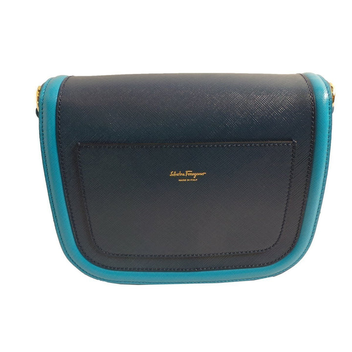 Ferragamo Greta Blue Cross Grain Calf Leather Gancini Crossbody Bag