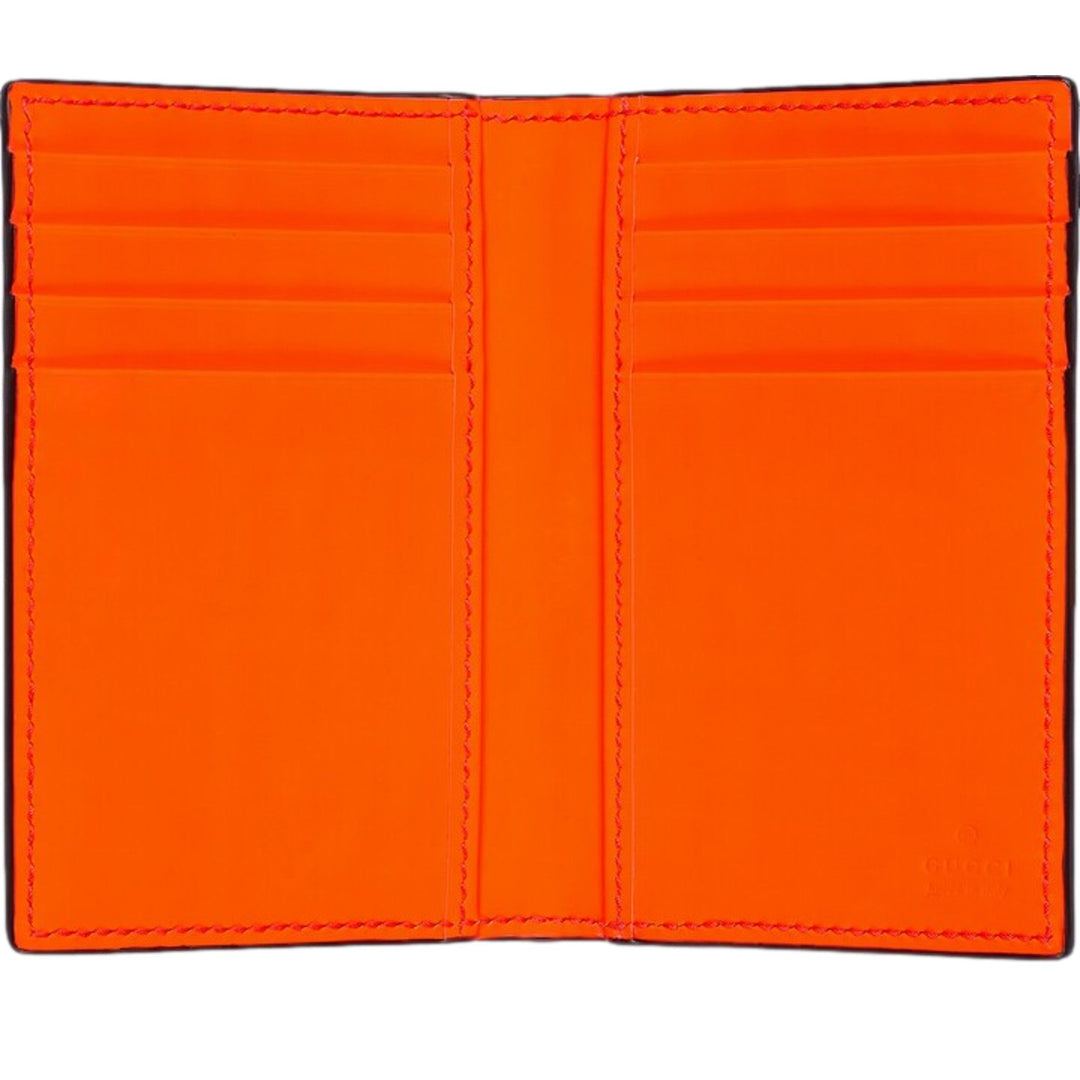 Gucci GG Leather Rubber Effect Neon Orange Folding Wallet Card Holder
