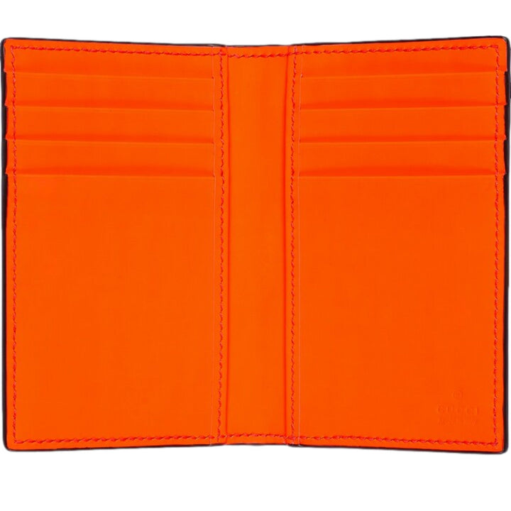 Gucci GG Leather Rubber Effect Neon Orange Folding Wallet Card Holder
