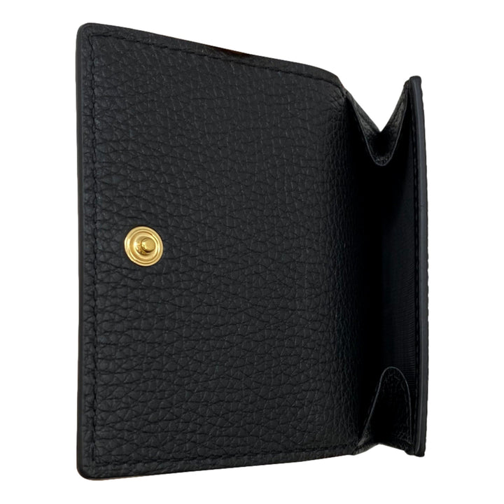 Gucci Embossed Logo Mini Tri-Fold Wallet Black Pebbled Leather