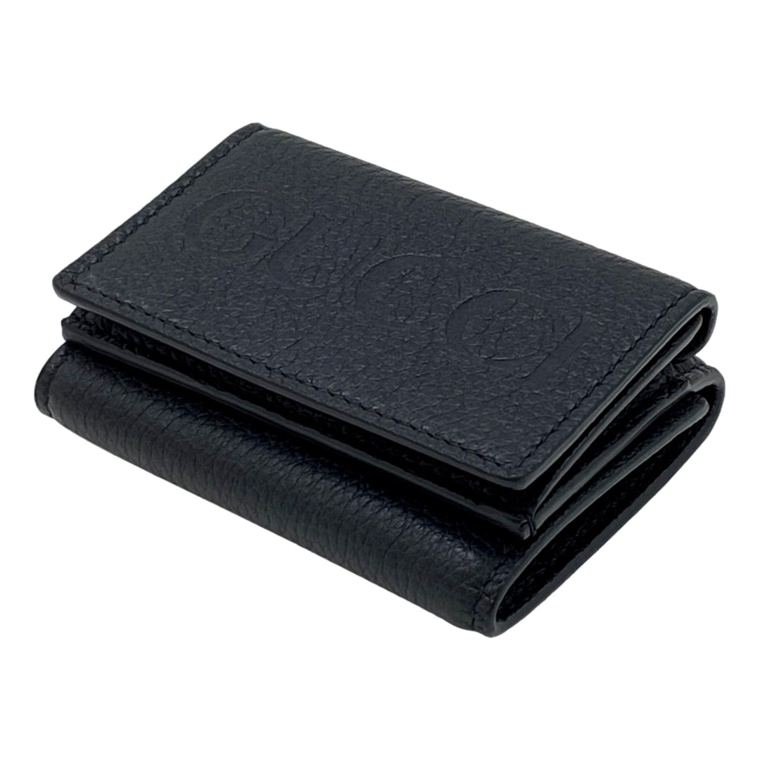 Gucci Embossed Logo Mini Tri-Fold Wallet Black Pebbled Leather