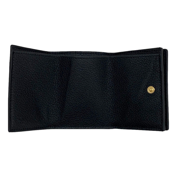 Gucci Embossed Logo Mini Tri-Fold Wallet Black Pebbled Leather