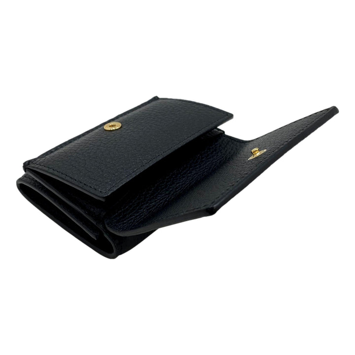 Gucci Embossed Logo Mini Tri-Fold Wallet Black Pebbled Leather