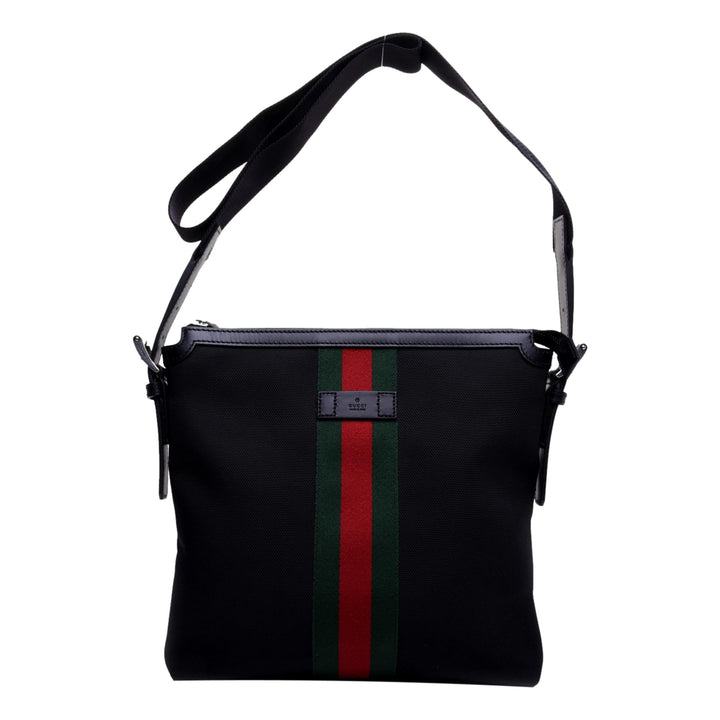 Gucci Black Canvas Web Stripe Crossbody Bag