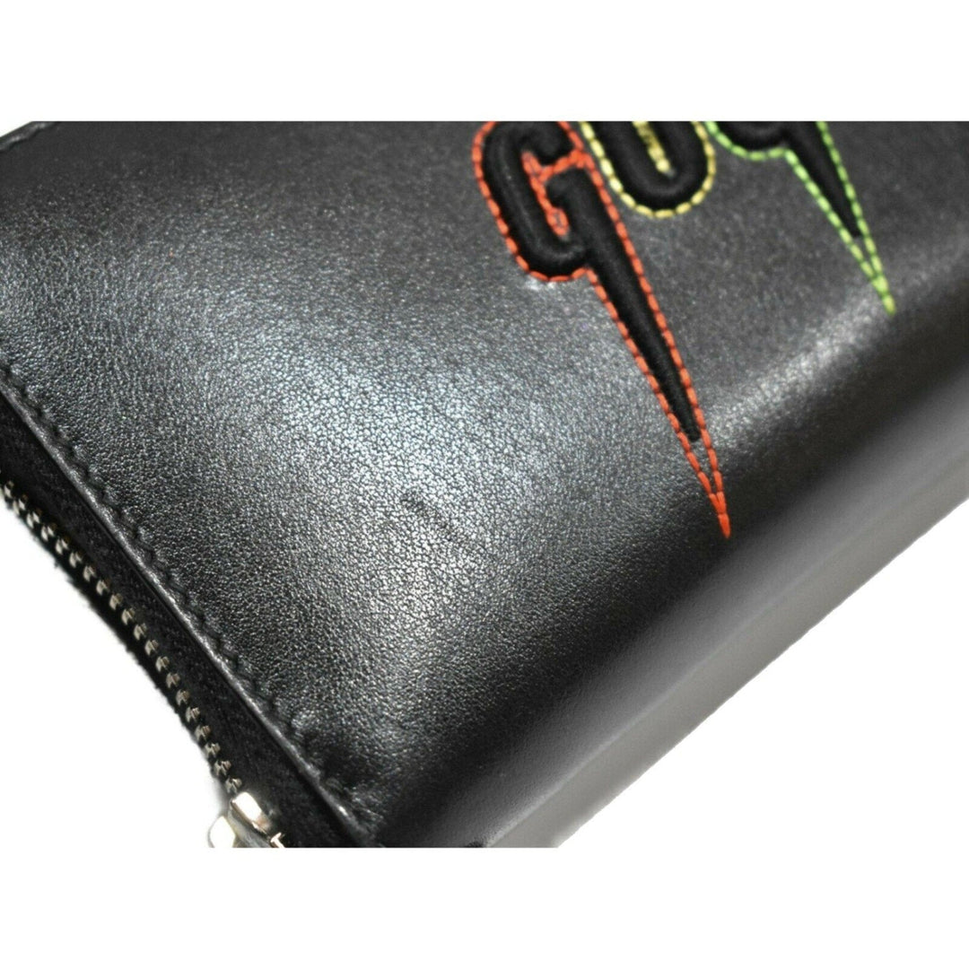 Gucci Black Leather Rainbow Blade Lightning Logo Long Wallet