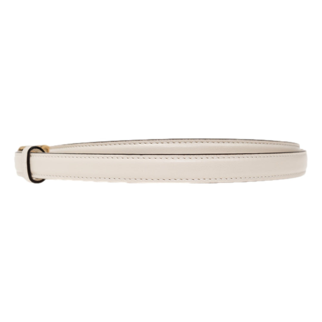 Gucci Cream Thin Leather Belt with Metal Gold Logo Lettering Size 85