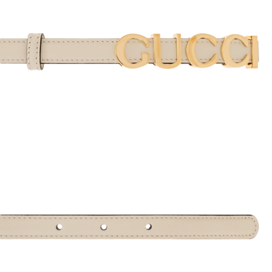 Gucci Cream Leather Belt with Metal Gold Logo Lettering Size 85