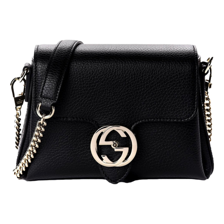 Gucci Dollar Calfskin Interlocking G Black Small Crossbody Bag 607720