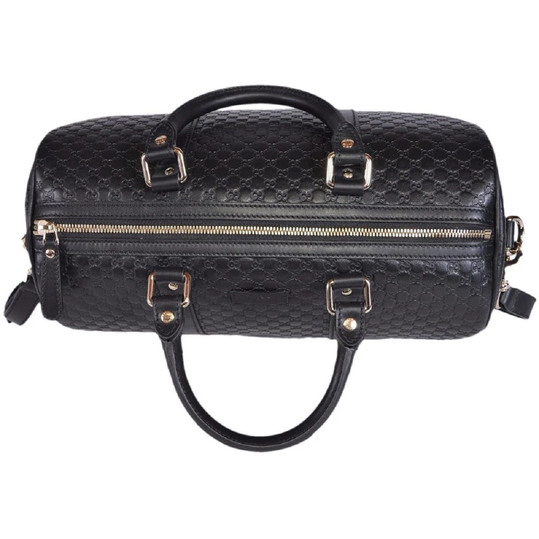Gucci Microguccissima GG Black Leather Embossed Boston Bag