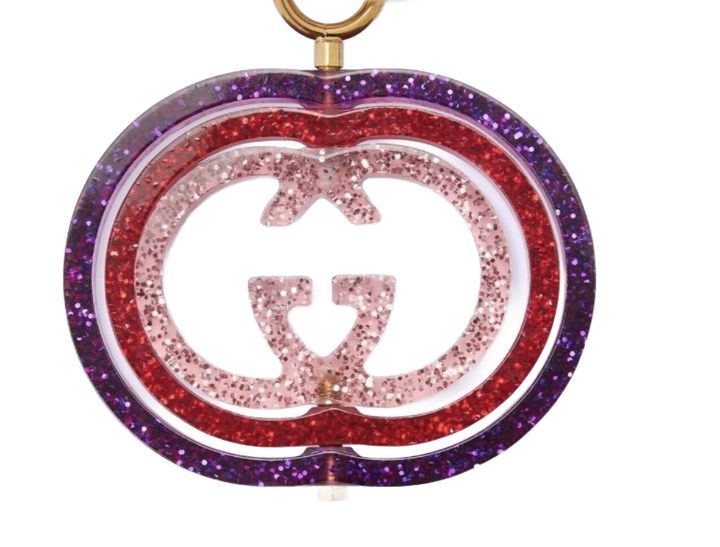 Gucci Interlocking G Purple and Red Glitter Keychain Handbag Charm