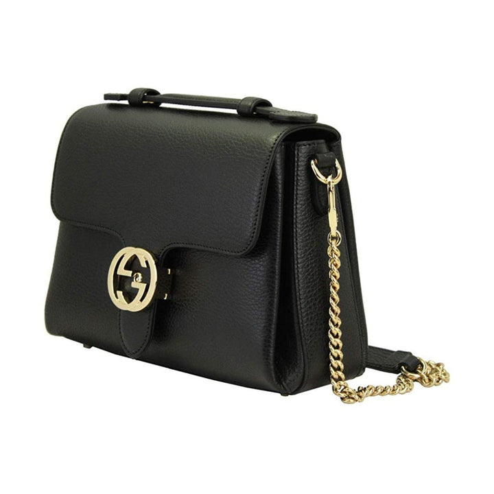 Gucci Interlocking G Black Calf Leather Chain Crossbody Bag Pre-owned