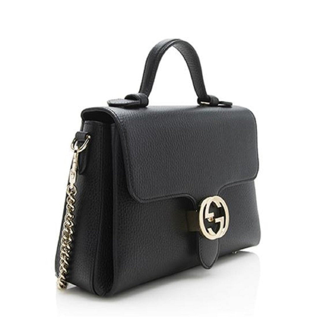 Gucci Interlocking G Black Calf Leather Chain Crossbody Bag Pre-owned