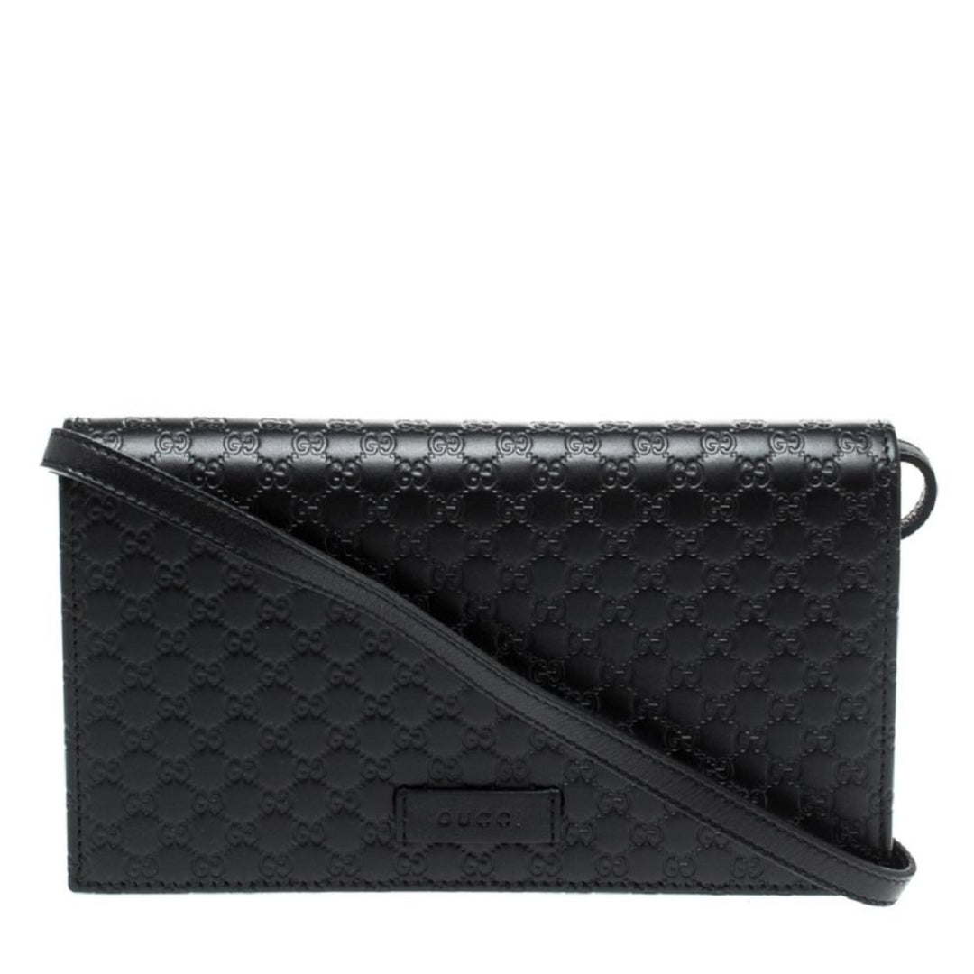 Gucci Microguccissima GG Logo Black Leather Wallet Crossbody Handbag