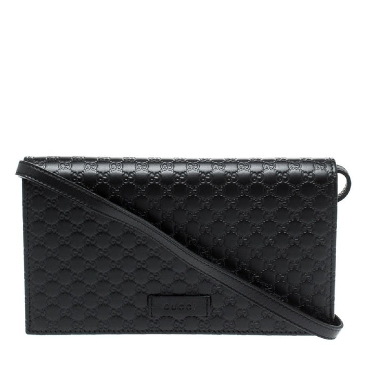 Gucci Microguccissima GG Logo Black Leather Wallet Crossbody Handbag
