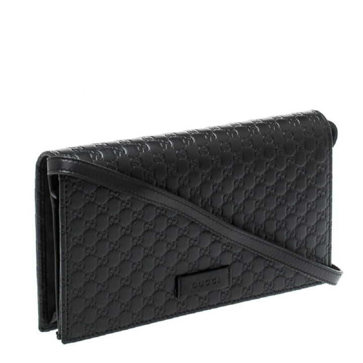 Gucci Microguccissima GG Logo Black Leather Wallet Crossbody Handbag
