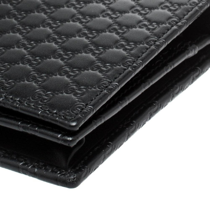 Gucci Microguccissima GG Logo Black Leather Wallet Crossbody Handbag