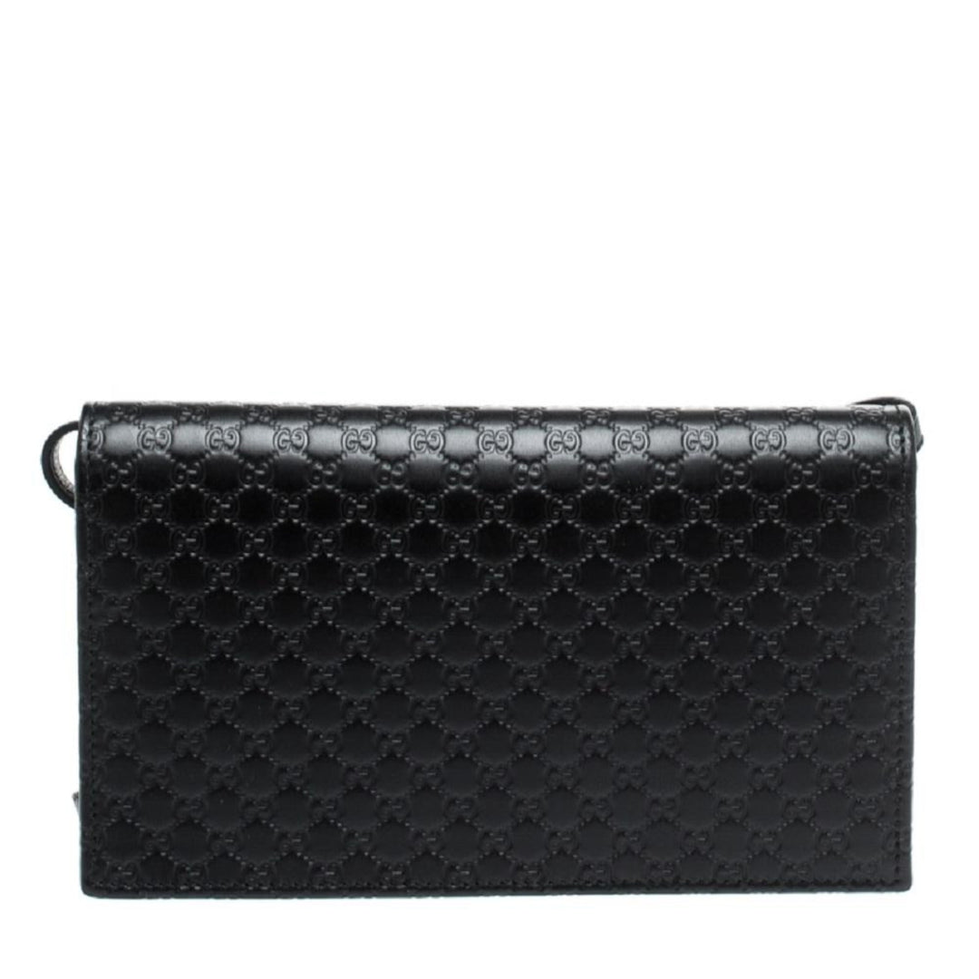 Gucci Microguccissima GG Logo Black Leather Wallet Crossbody Handbag