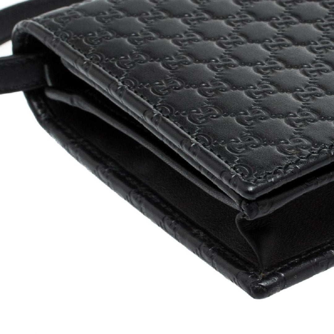 Gucci Microguccissima GG Logo Black Leather Wallet Crossbody Handbag