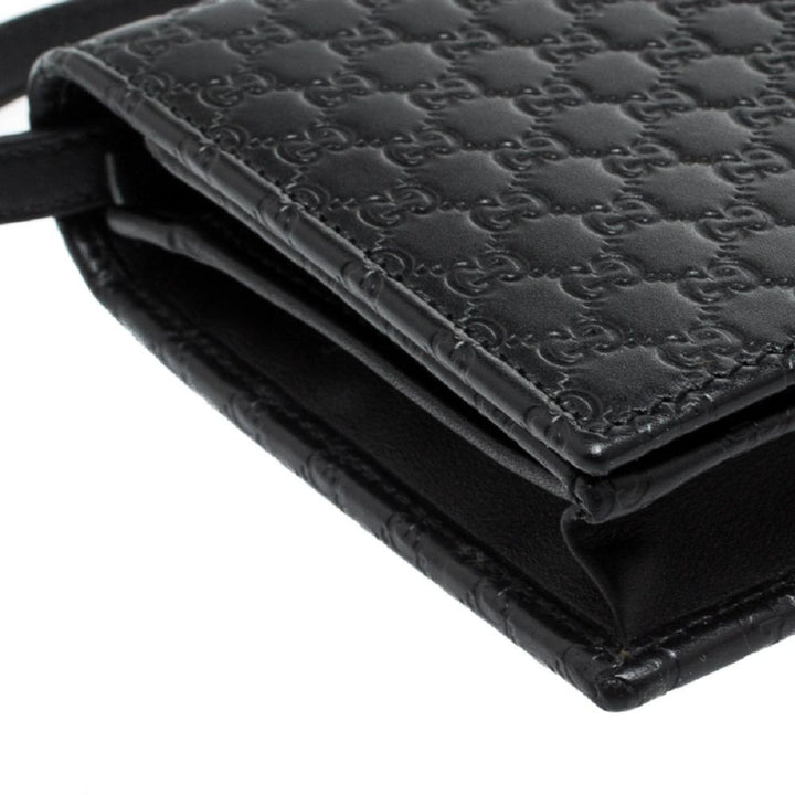 Gucci Microguccissima GG Logo Black Leather Wallet Crossbody Handbag