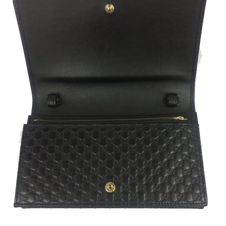Gucci Microguccissima GG Logo Black Leather Wallet Crossbody Handbag