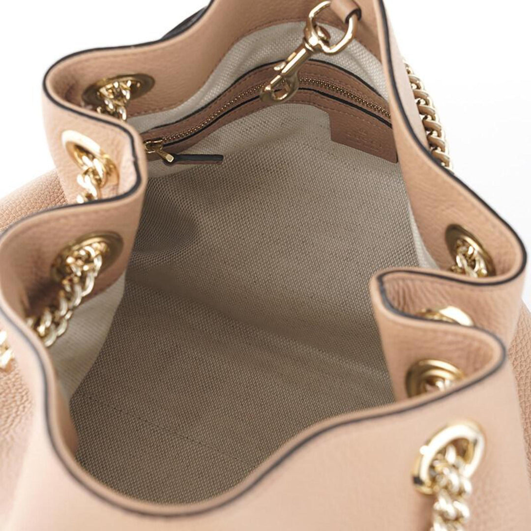 Gucci Soho Camelia Beige Cellarius GG Logo Leather Gold Chain Tote Bag