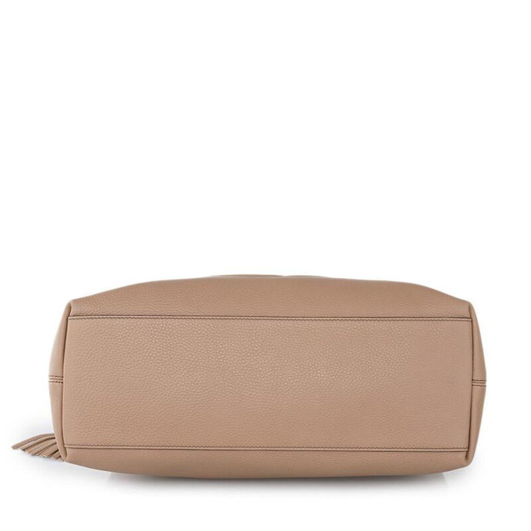 Gucci Soho Camelia Beige Cellarius GG Logo Leather Gold Chain Tote Bag