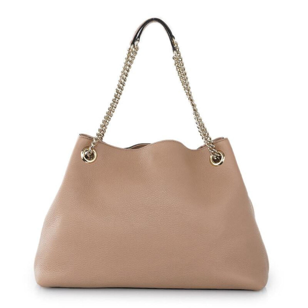 Gucci Soho Camelia Beige Cellarius GG Logo Leather Gold Chain Tote Bag