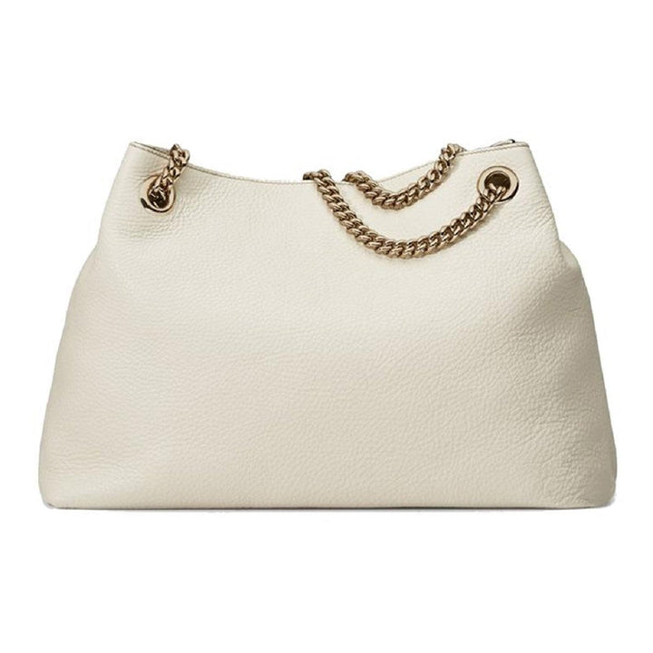Gucci Soho GG Pebbled Calfskin Medium Gold Chain Shoulder Bag Ivory
