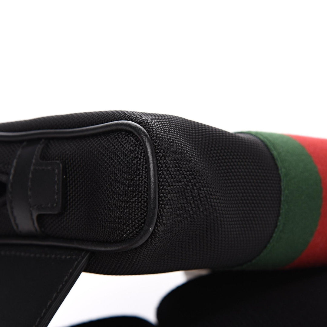 Gucci Techno Web Stripe Black Canvas Leather Trim Waist Belt Bag