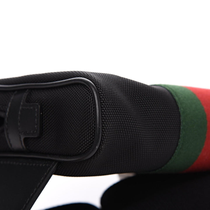 Gucci Techno Web Stripe Black Canvas Leather Trim Waist Belt Bag