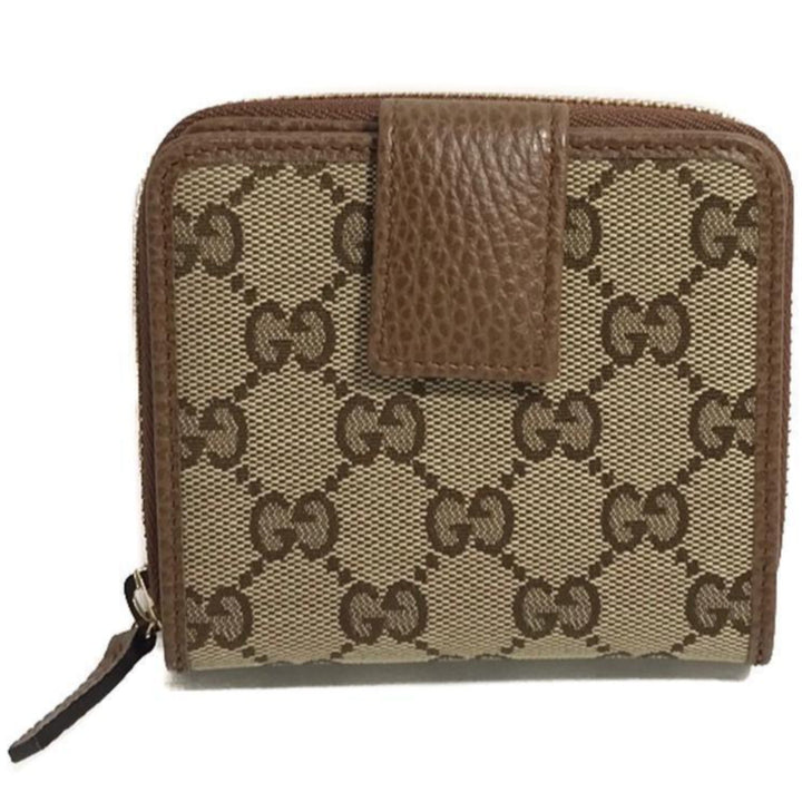 Gucci Beige Original GG Canvas Brown Leather Trim Wallet
