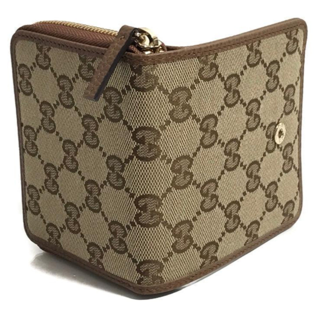 Gucci Beige Original GG Canvas Brown Leather Trim Wallet