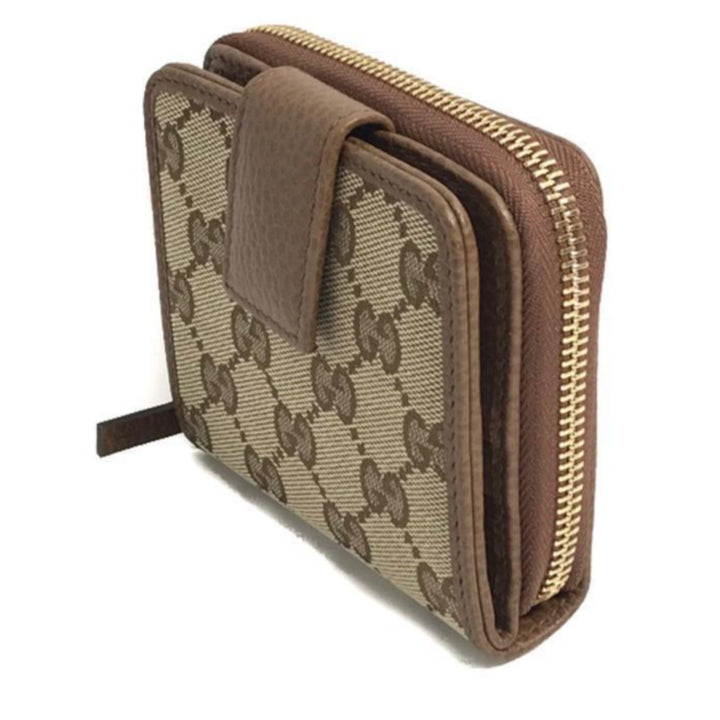 Gucci Beige Original GG Canvas Brown Leather Trim Wallet