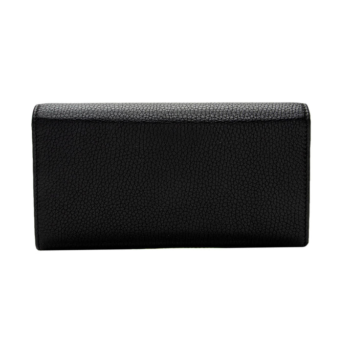 Gucci Soho Cellarius Black Long Flap Wallet Clutch Black Pebbled Leather