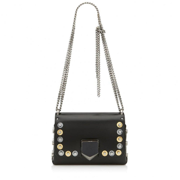 Jimmy Choo Lockett Petite Black Leather Gold Silver Studs