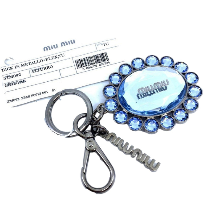Miu Miu Trick Key Chain Ring Bag Charm Crystal Rhinestone Light Blue