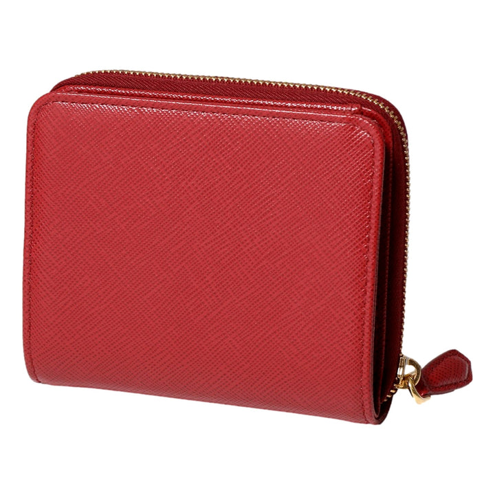 Prada Saffiano Leather Bi-fold Zip Wallet Fuoco Red