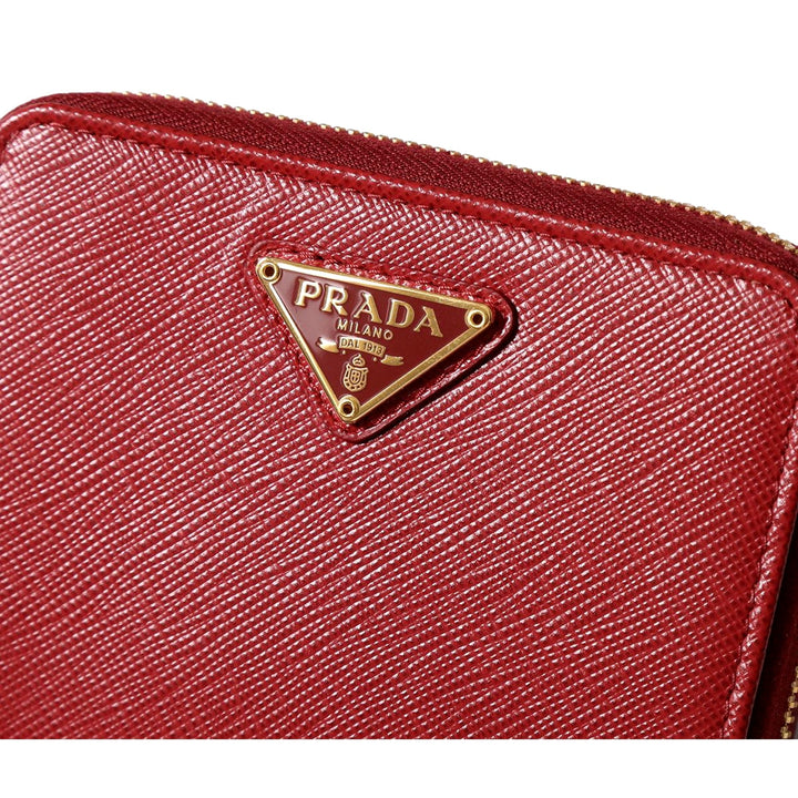 Prada Saffiano Leather Bi-fold Zip Wallet Fuoco Red