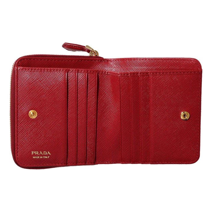 Prada Saffiano Leather Bi-fold Zip Wallet Fuoco Red