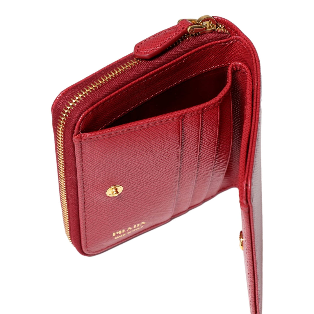 Prada Saffiano Leather Bi-fold Zip Wallet Fuoco Red