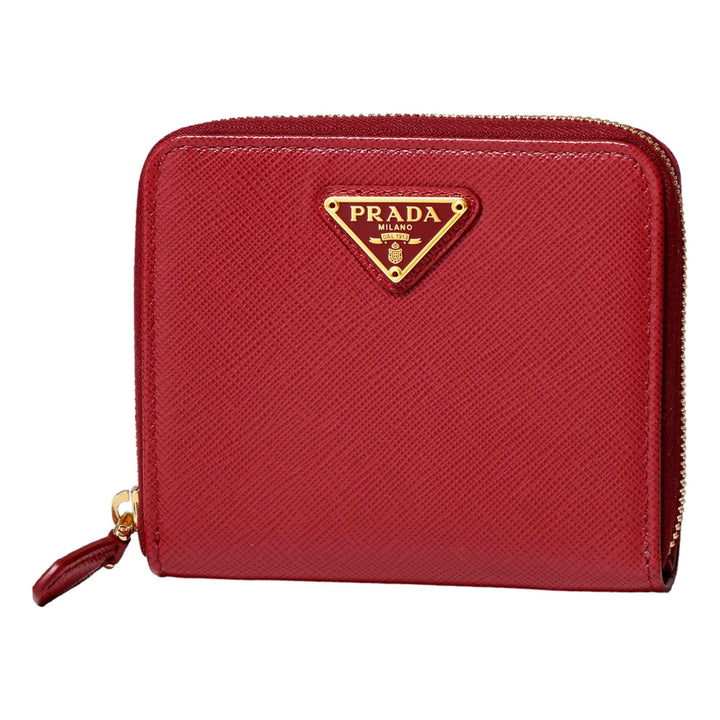 Prada Saffiano Leather Bi-fold Zip Wallet Fuoco Red