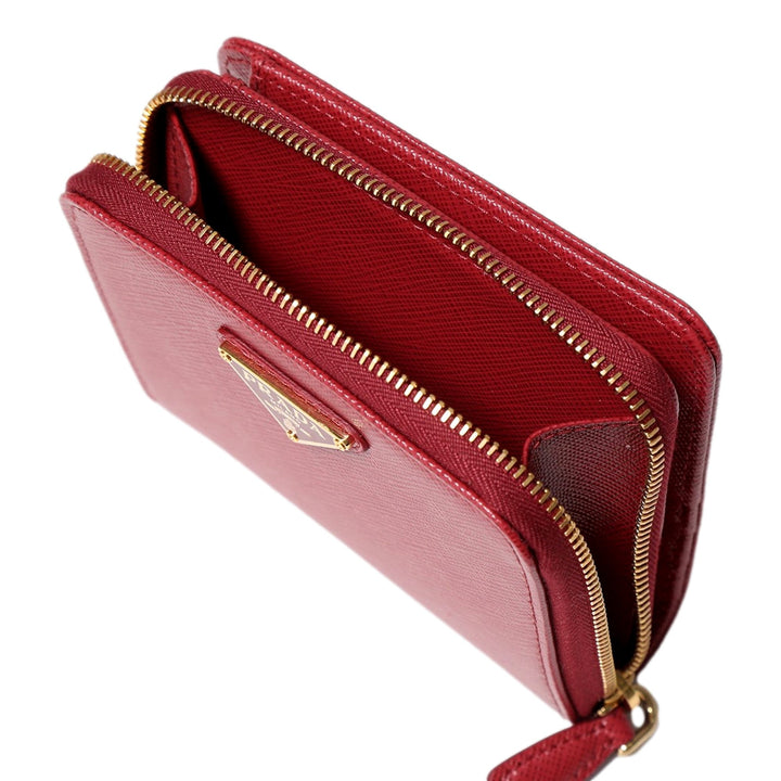 Prada Saffiano Leather Bi-fold Zip Wallet Fuoco Red