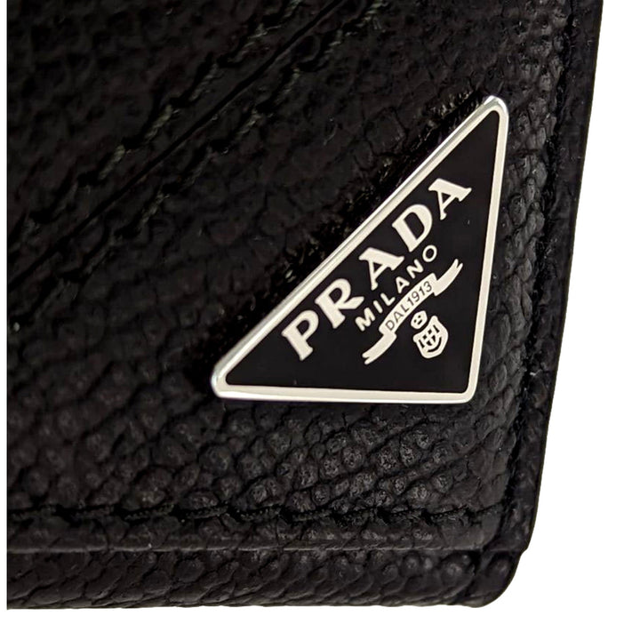 Prada Black Vitello Grain Leather Card  Bifold Wallet