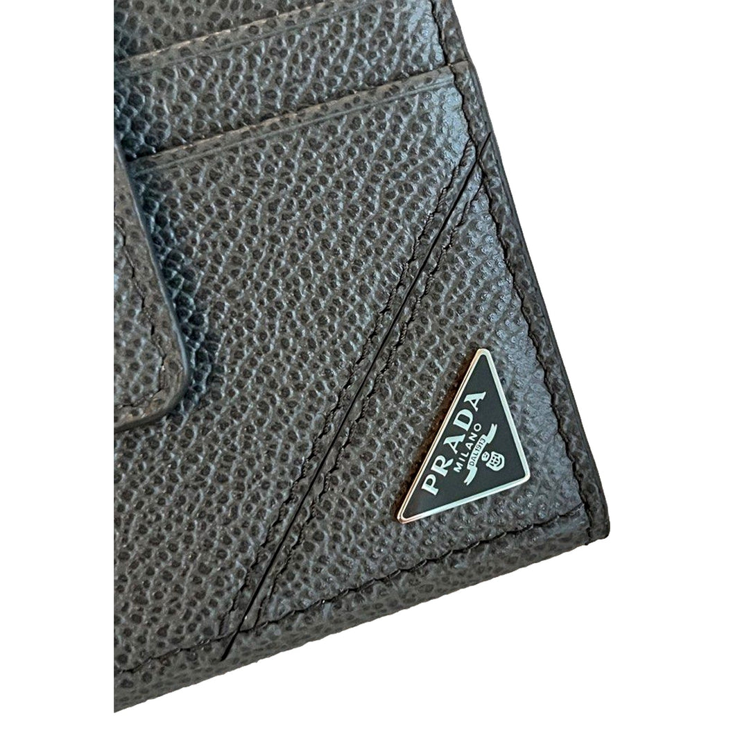 Prada Grey Vitello Grain Leather Card  Bifold Wallet