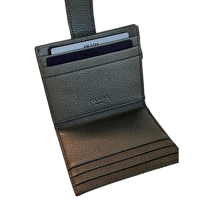 Prada Grey Vitello Grain Leather Card  Bifold Wallet