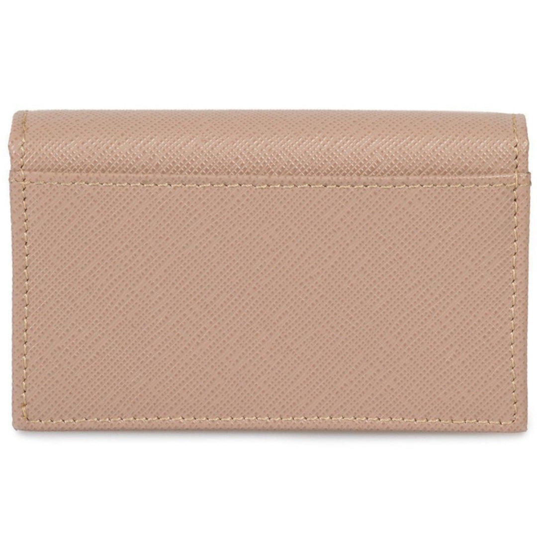Prada Saffiano Leather Credit Card Holder Wallet Cammeo Beige Gold Logo