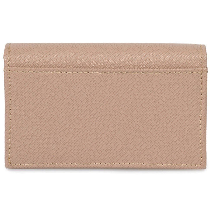 Prada Saffiano Leather Credit Card Holder Wallet Cammeo Beige Gold Logo