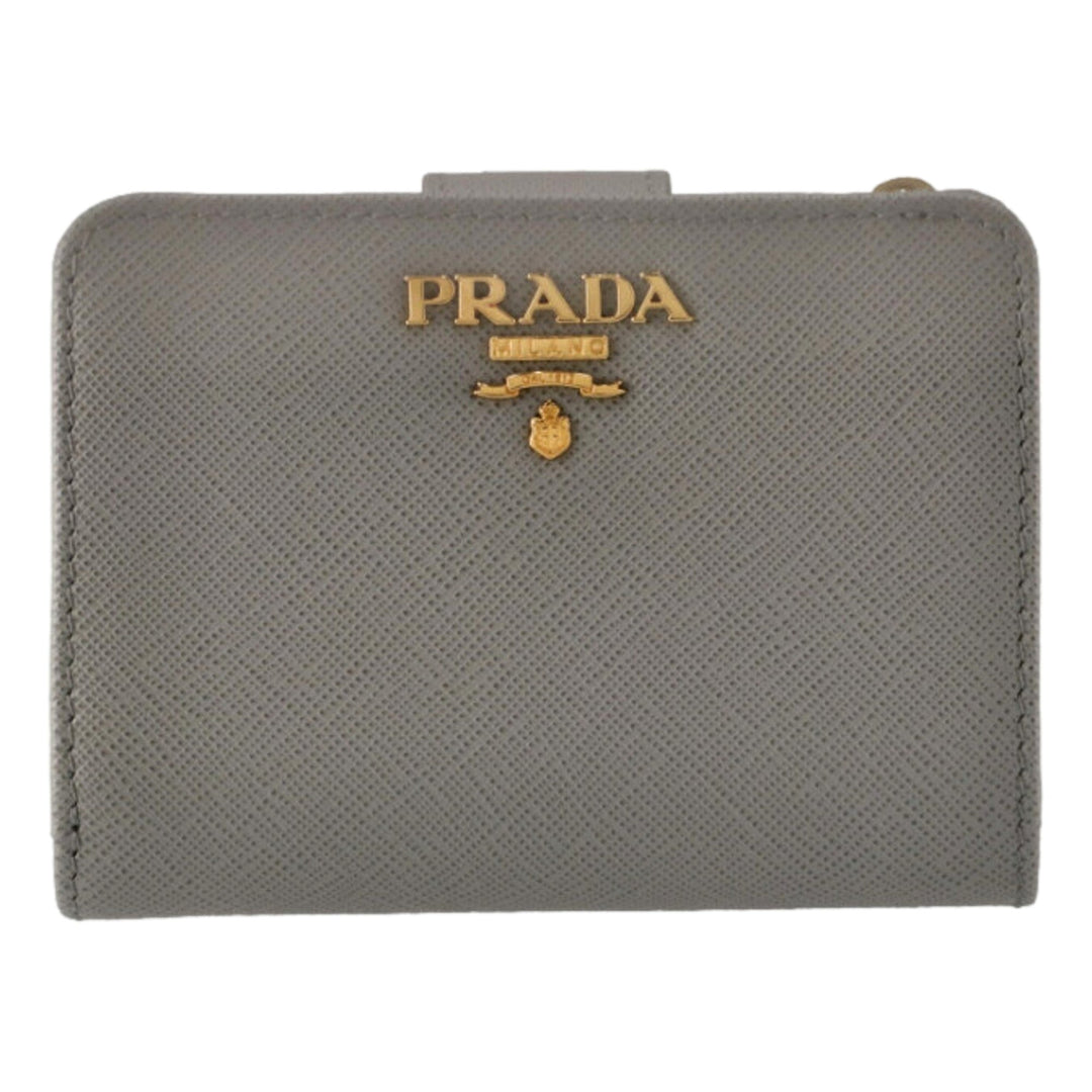 Prada Saffiano Leather Small Wallet with Zipper Argilla and Astrale Grey Blue