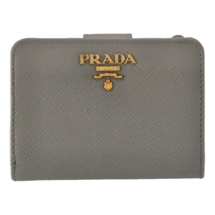 Prada Saffiano Leather Small Wallet with Zipper Argilla and Astrale Grey Blue