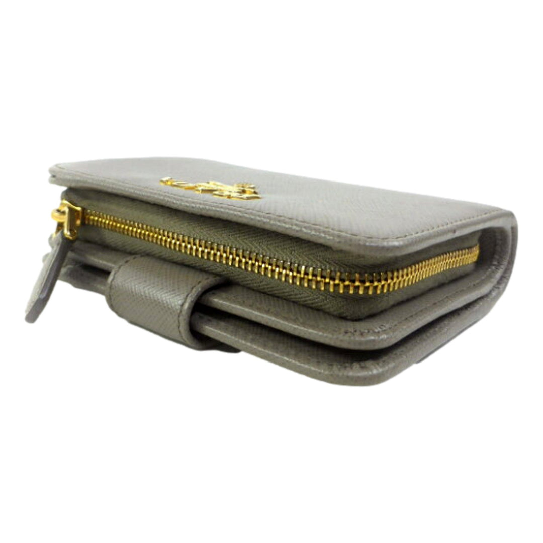 Prada Saffiano Leather Small Wallet with Zipper Argilla and Astrale Grey Blue